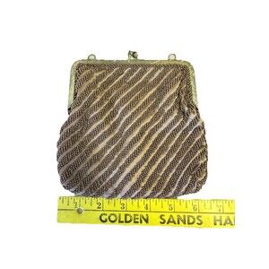1950’s Warburg Bronze beaded evening Purse Clutch 6”x 6” With A Metal Clasp Vtg
